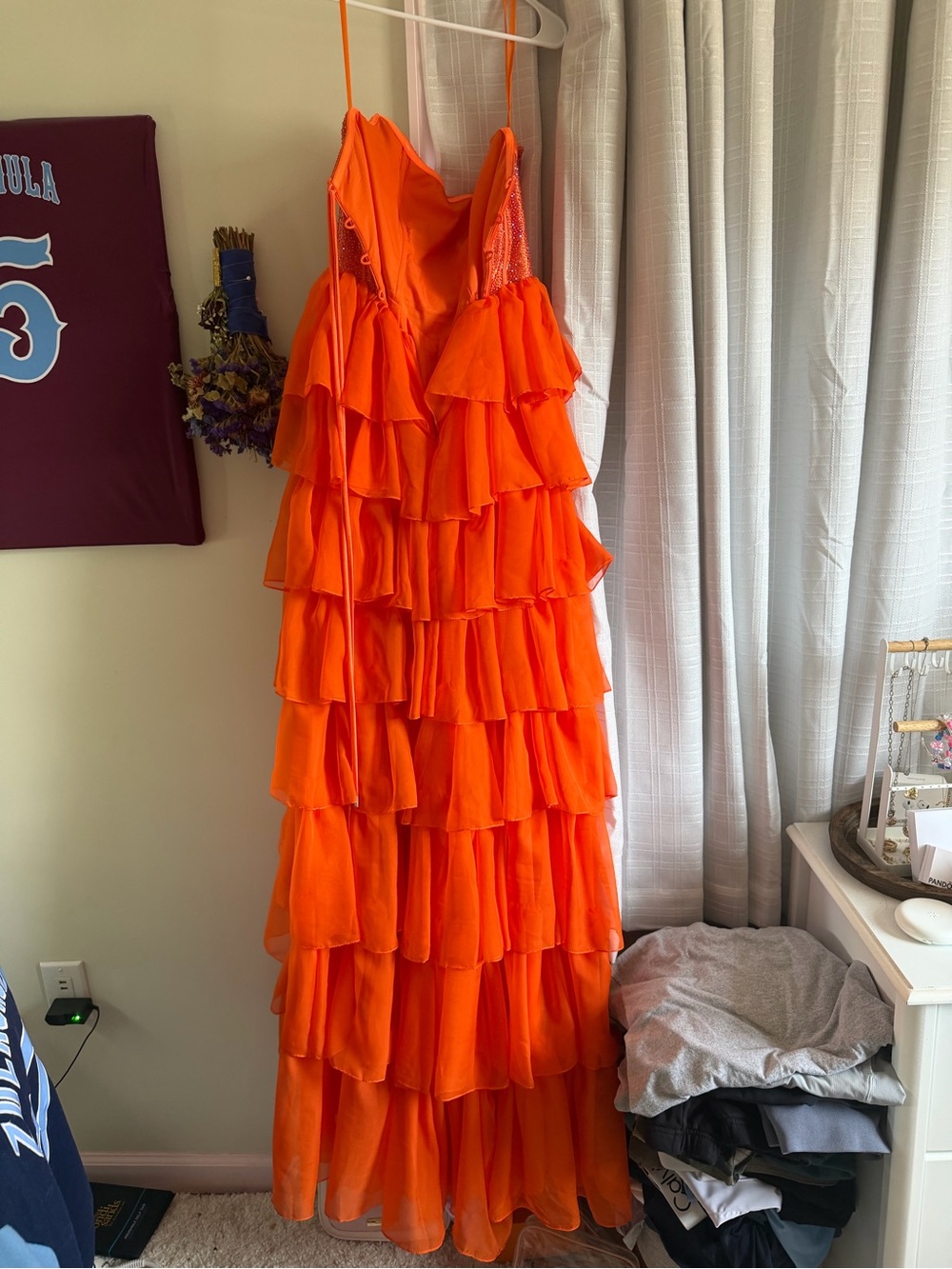 Orange Tiered Ruffle Prom Dress - Sleeveless Evening Gown - Picture 4 of 5